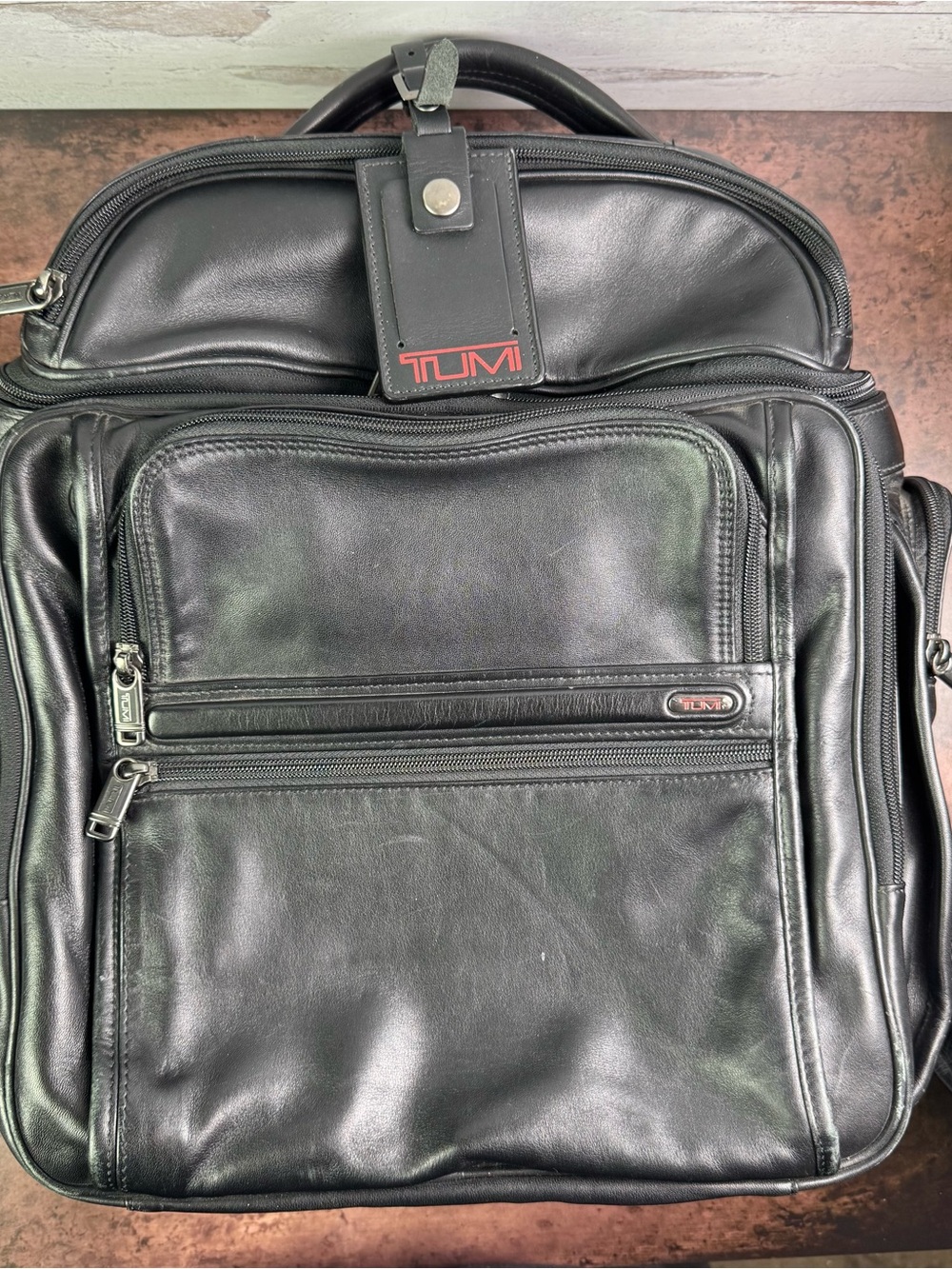 Vintage TUMI Black Leather Laptop Travel Backpack